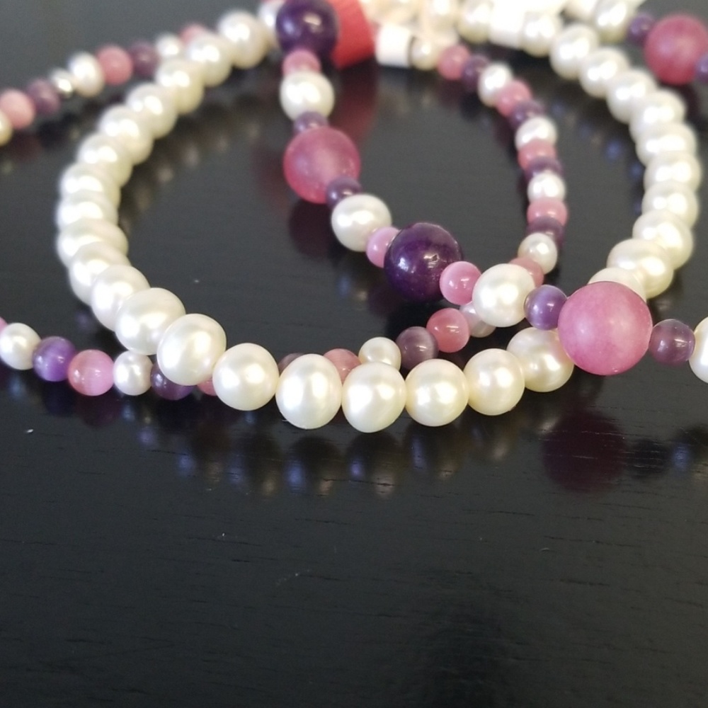 Stretch bracelets 3pc Jade and Pearls